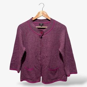 Talbots Purple Cardigan Size MP Wool Angora Cashmere 3/4 Sleeve Casual Preppy